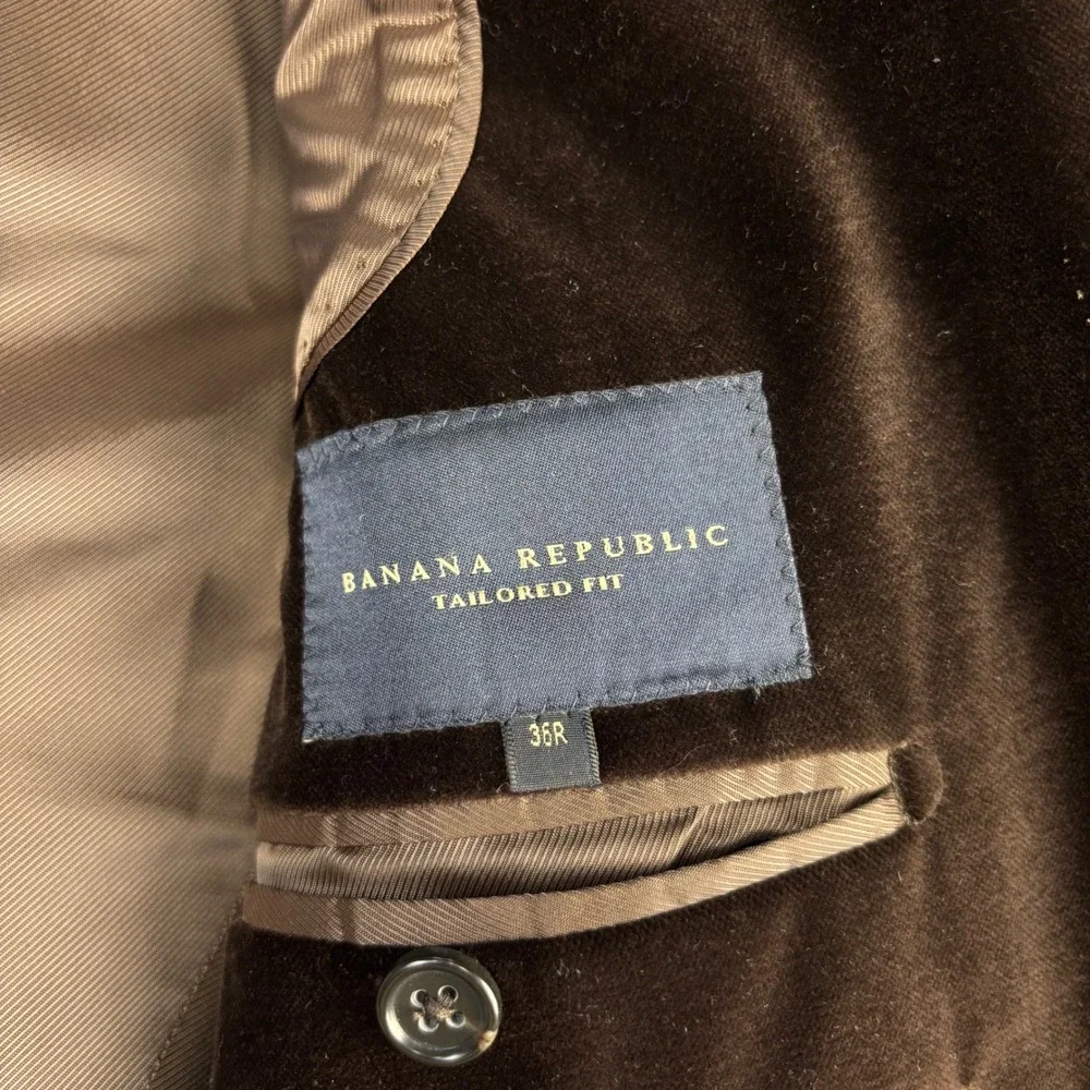 Banana Republic Mens 38R Tailored Fit Velvet Blazer Sport Coat Brown Cotton